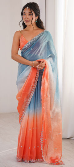 Blue color Saree in Tissue fabric with Embroidered, Sequence work