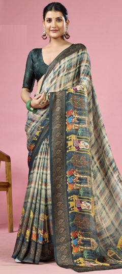 Multicolor color Saree in Silk fabric with Printed, Weaving work