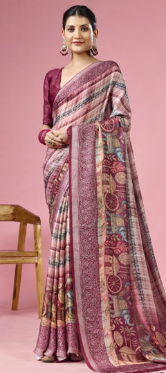 Multicolor color Saree in Silk fabric with Printed, Weaving work