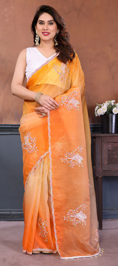 Multicolor color Saree in Crushed Silk fabric with Embroidered work