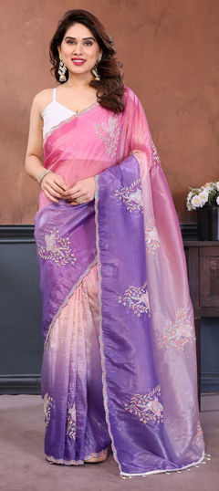 Multicolor color Saree in Crushed Silk fabric with Embroidered work