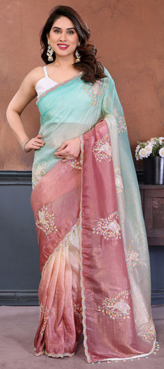 Multicolor color Saree in Crushed Silk fabric with Embroidered work