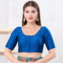 Blue color Blouse in Dupion Silk fabric with Thread work