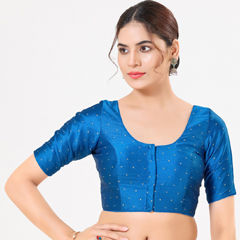 Blue color Blouse in Taffeta Silk fabric with Thread work