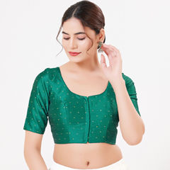 Green color Blouse in Taffeta Silk fabric with Thread work