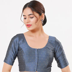 Black and Grey color Blouse in Taffeta Silk fabric with Thread work
