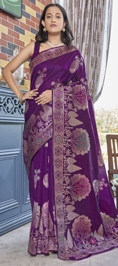 Purple and Violet color Saree in Banarasi Silk fabric with Weaving work