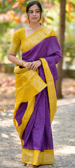 Purple and Violet color Saree in Banarasi Silk fabric with Weaving, Zari work