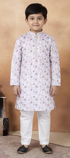 Purple and Violet color Boys Kurta Pyjama in Art Silk fabric with Embroidered, Printed work