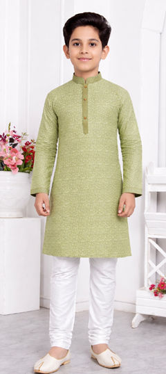 Green color Boys Kurta Pyjama in Jacquard fabric with Weaving work
