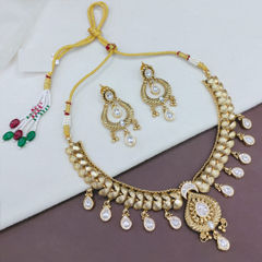 Gold Rodium Polish White and Off White color Necklace in Copper studded with Austrian diamond