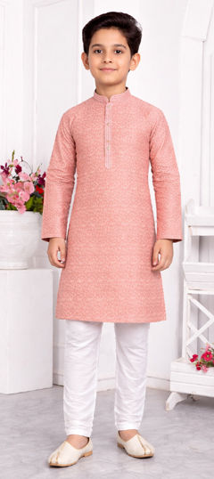 Pink and Majenta color Boys Kurta Pyjama in Jacquard fabric with Weaving work