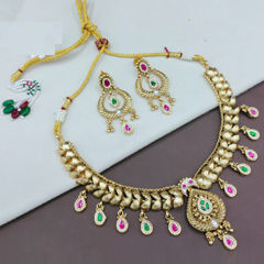 Gold Rodium Polish Multicolor color Necklace in Copper studded with Austrian diamond