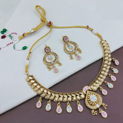 Gold Rodium Polish Multicolor color Necklace in Copper studded with Austrian diamond