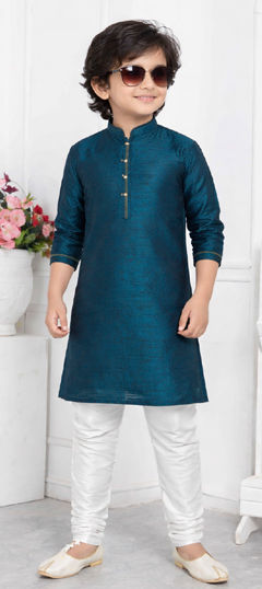 Blue color Boys Kurta Pyjama in Jacquard fabric with Weaving work