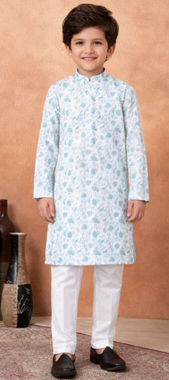 Green color Boys Kurta Pyjama in Art Silk fabric with Digital Print work