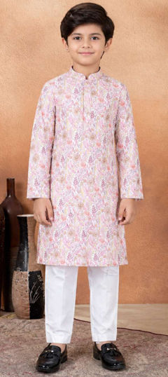 Pink and Majenta color Boys Kurta Pyjama in Art Silk fabric with Digital Print work