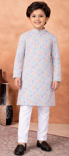 Blue color Boys Kurta Pyjama in Art Silk fabric with Digital Print work