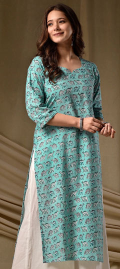 Blue color Kurti in Rayon fabric with Digital Print work