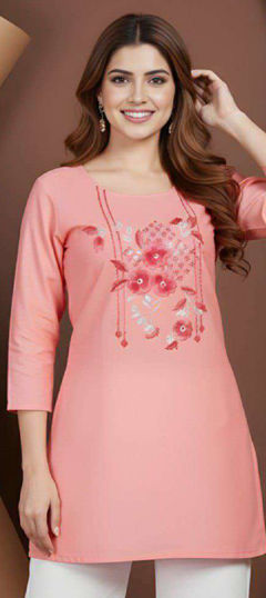 Pink and Majenta color Kurti in Cotton fabric with Embroidered work