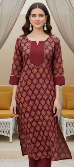 Red and Maroon color Kurti in Cotton fabric with Printed work