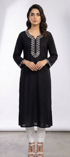 Black and Grey color Salwar Kameez in Rayon fabric with Embroidered work