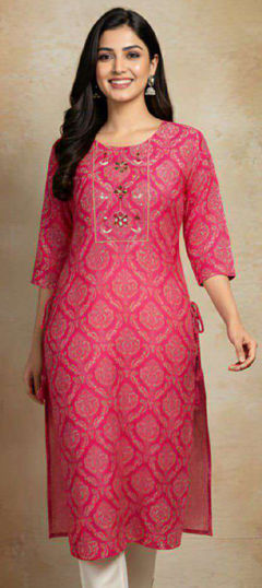 Pink and Majenta color Kurti in Cotton fabric with Printed work