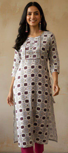 White and Off White color Kurti in Cotton fabric with Printed work