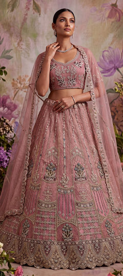 Pink and Majenta color Lehenga in Net fabric with Embroidered, Sequence, Thread, Zari work