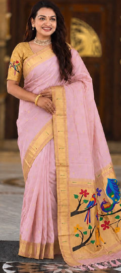 Pink and Majenta color Saree in Silk fabric with Weaving, Zari work