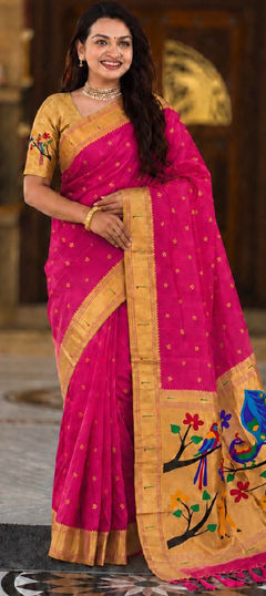 Pink and Majenta color Saree in Silk fabric with Weaving, Zari work