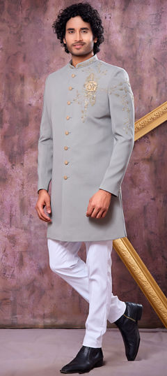 Black and Grey color IndoWestern Dress in Imported fabric with Bugle Beads, Stone, Zardozi work