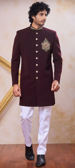 Purple and Violet color IndoWestern Dress in Imported fabric with Bugle Beads, Stone, Zardozi work