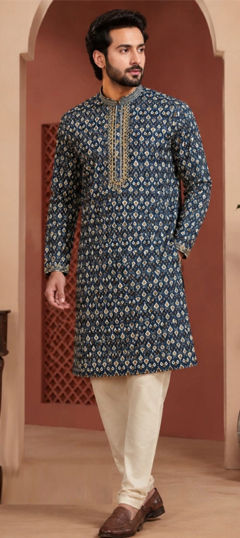 Multicolor color Kurta Pyjamas in Art Silk fabric with Embroidered, Printed work