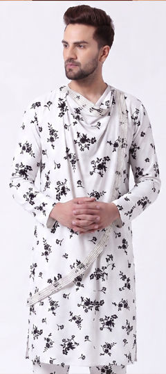 White and Off White color Kurta in Cotton Slub fabric with Printed work