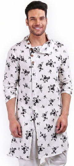 White and Off White color Kurta in Cotton Slub fabric with Printed work