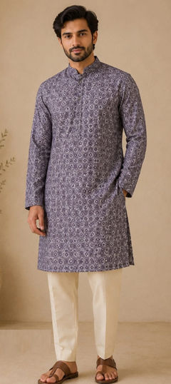 Purple and Violet color Kurta Pyjamas in Art Silk fabric with Printed work