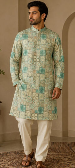 Blue color Kurta Pyjamas in Art Silk fabric with Printed work