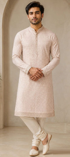 Pink and Majenta color Kurta Pyjamas in Art Silk fabric with Embroidered work