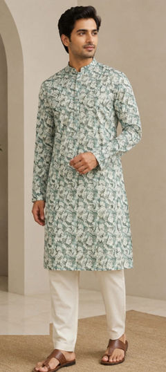 Blue color Kurta Pyjamas in Art Silk fabric with Printed work