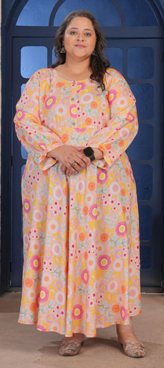 Orange color Kurti in Rayon fabric with Printed work
