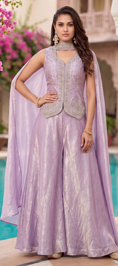 Purple and Violet color Salwar Kameez in Satin fabric with Embroidered, Sequence work