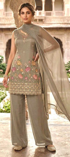 Green color Salwar Kameez in Georgette fabric with Embroidered, Sequence work