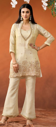 White and Off White color Salwar Kameez in Silk fabric with Embroidered, Sequence work