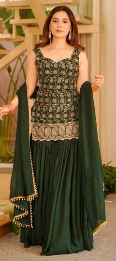 Green color Salwar Kameez in Faux Georgette fabric with Embroidered, Sequence work