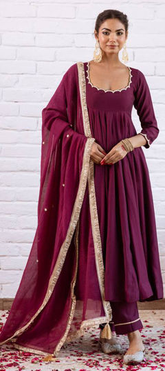Purple and Violet color Salwar Kameez in Silk fabric with Embroidered work