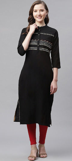 Black and Grey color Salwar Kameez in Cotton, Rayon fabric with Embroidered work