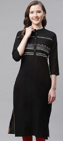Black and Grey color Kurti in Cotton, Rayon fabric with Embroidered work
