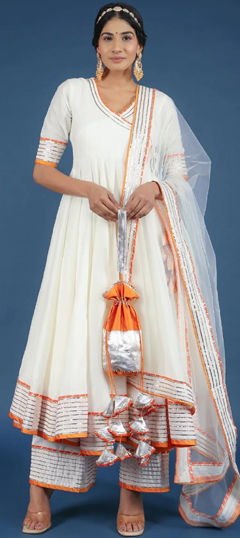 Yellow color Salwar Kameez in Cotton fabric with Gota Patti work