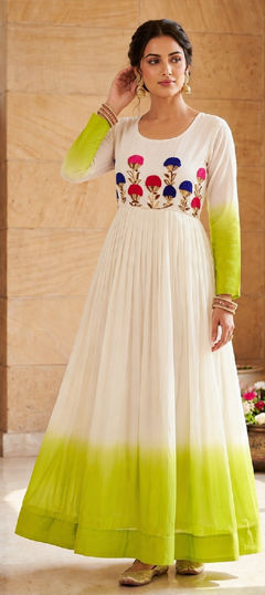 Green color Gown in Georgette fabric with Printed work